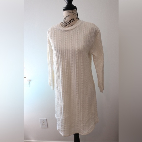 Cream Ribbed Mock Neck Long Sleeve Sweater Dress Junior XL - Picture 2 of 6